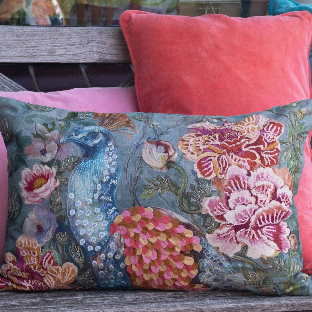 Sierkussen Plume Pauw Bloemen 40×60 cm