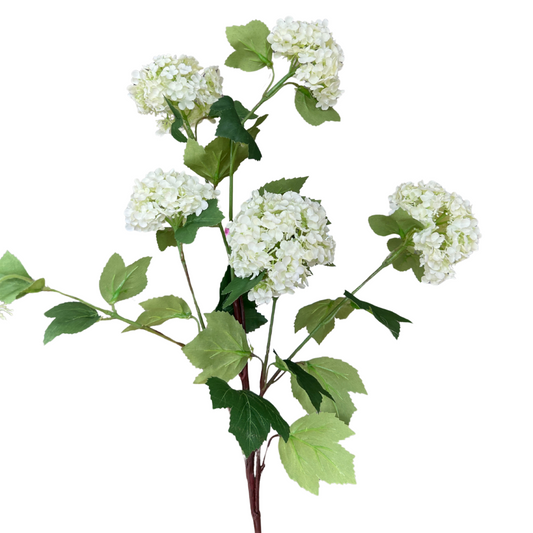 Kunst Sneeuwbal tak - wit -met 5 bloemen