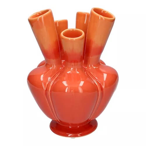 Moderne Tulpenvaas in cherry/oranje– 5 Tuiten – 26 cm Hoog