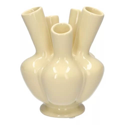 Moderne Tulpenvaas in creme – 5 Tuiten – 26 cm Hoog