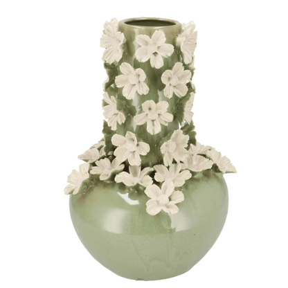 Keramieken vaas met bloemsculpturen – H32 x Ø21 cm