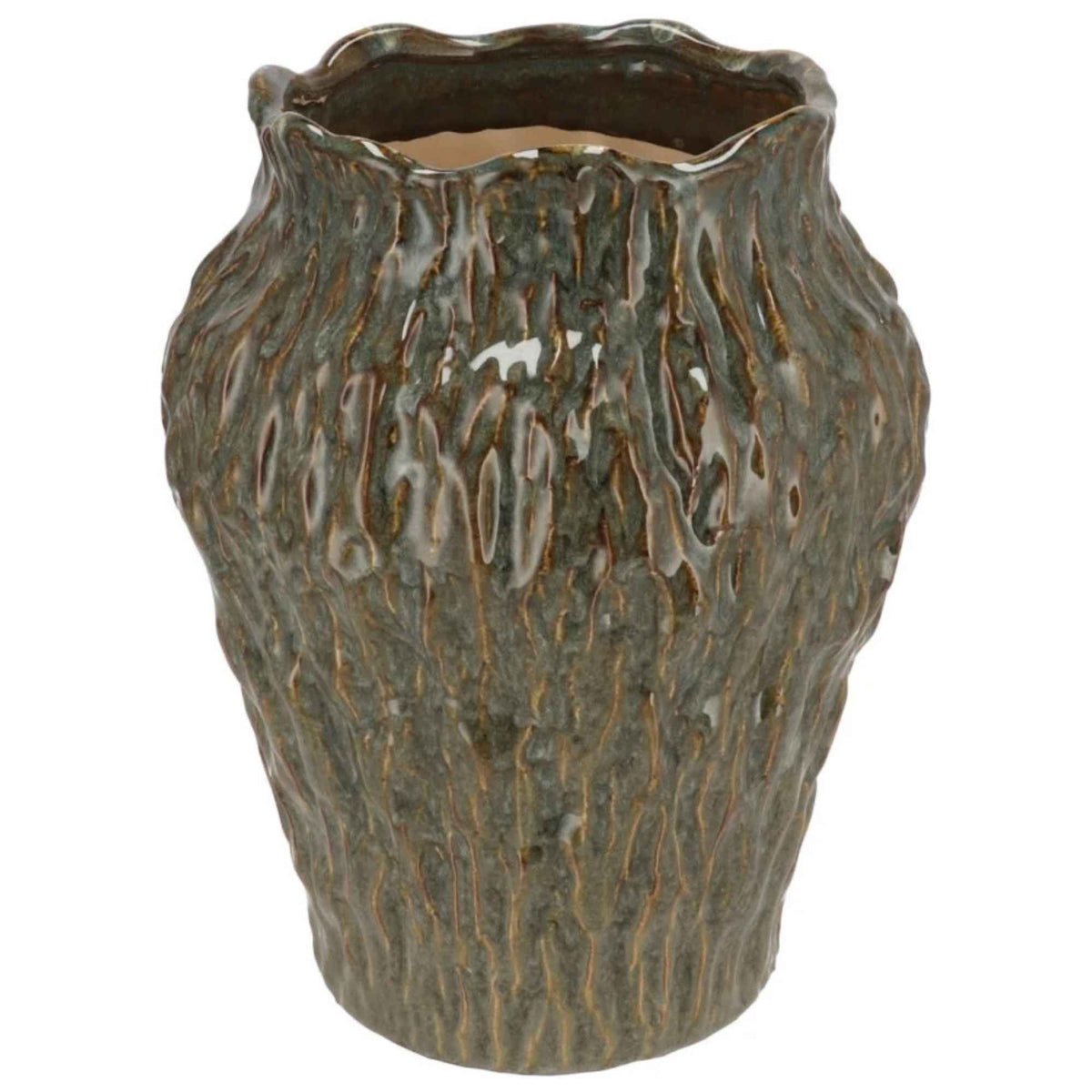 Groene vaas met natuurlijke structuur - 32 cm