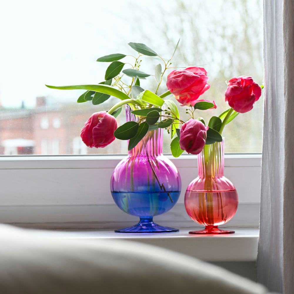 Glazen Vaasje Blauw-Fuchsia - 20 cm hoog