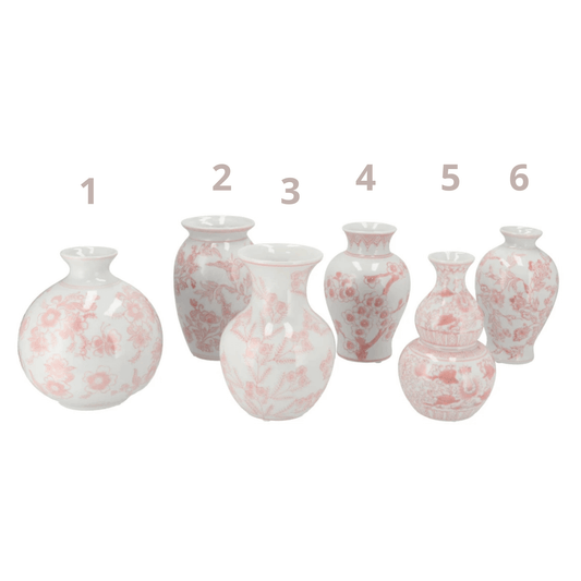Delfts roze vaasjes – set van 6 varianten - 16cm Hoog