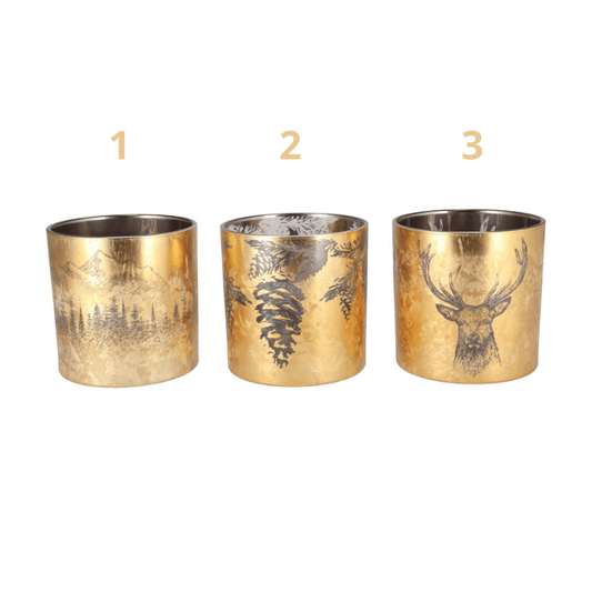 Waxinelichthouders met herfstprint in drie maten - Goud