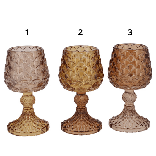 Glazen theelicht in dennenappelvorm - bruin - in 2 maten