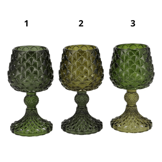 Glazen theelicht in dennenappelvorm - groen - in 2 maten