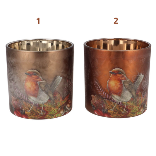 Waxinelichthouder met Roodborstje – in twee maten en kleuren