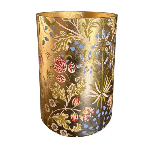 Windlicht of Vaas – Goud met Bloemenprint – 25 cm Hoog