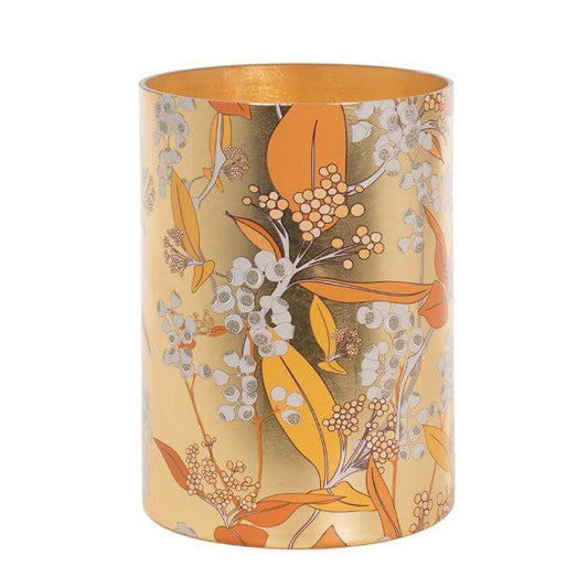 Windlicht of Vaas – Goud met herfstprint – 25 cm Hoog