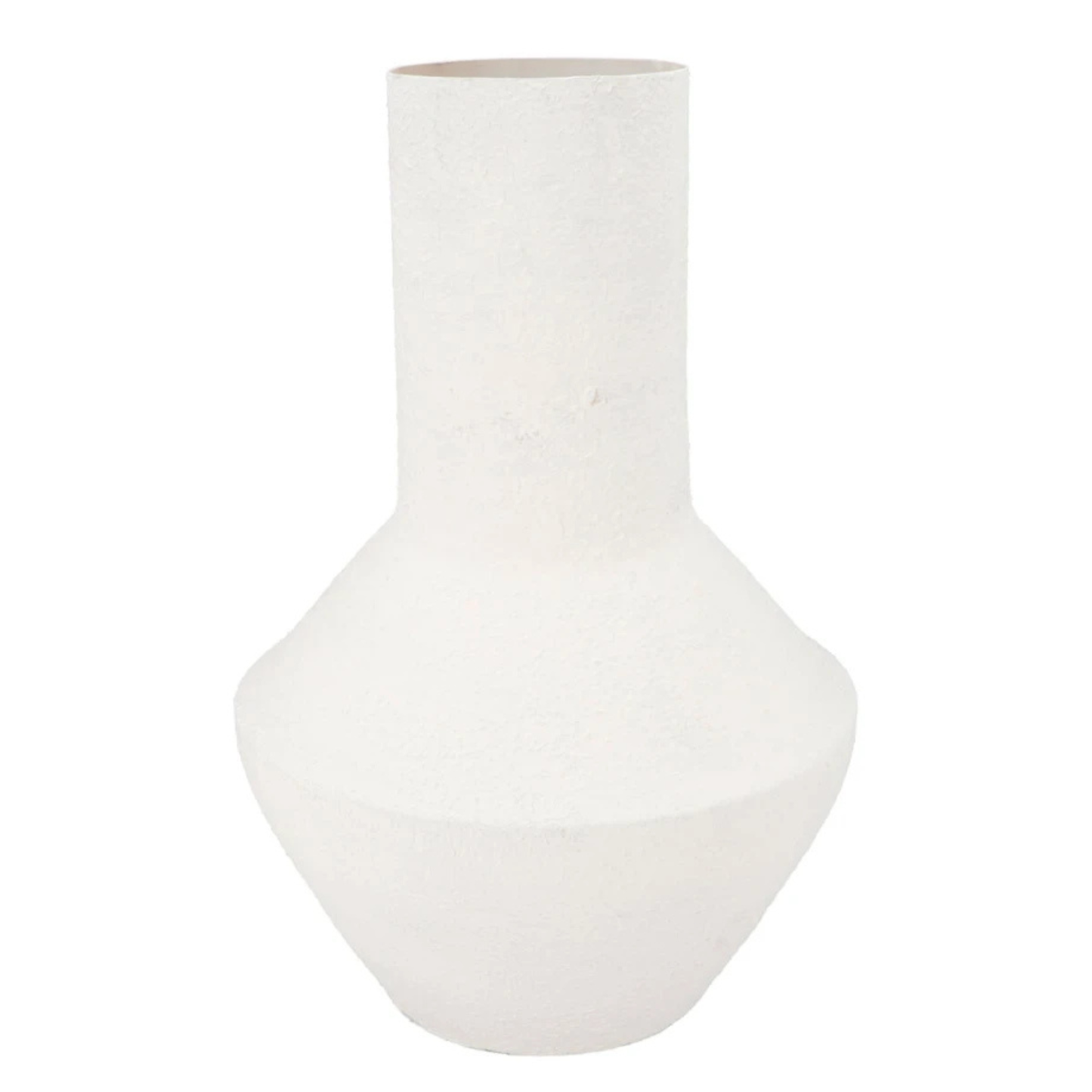 Witte ijzeren vaas met reliëf – 46 cm hoog