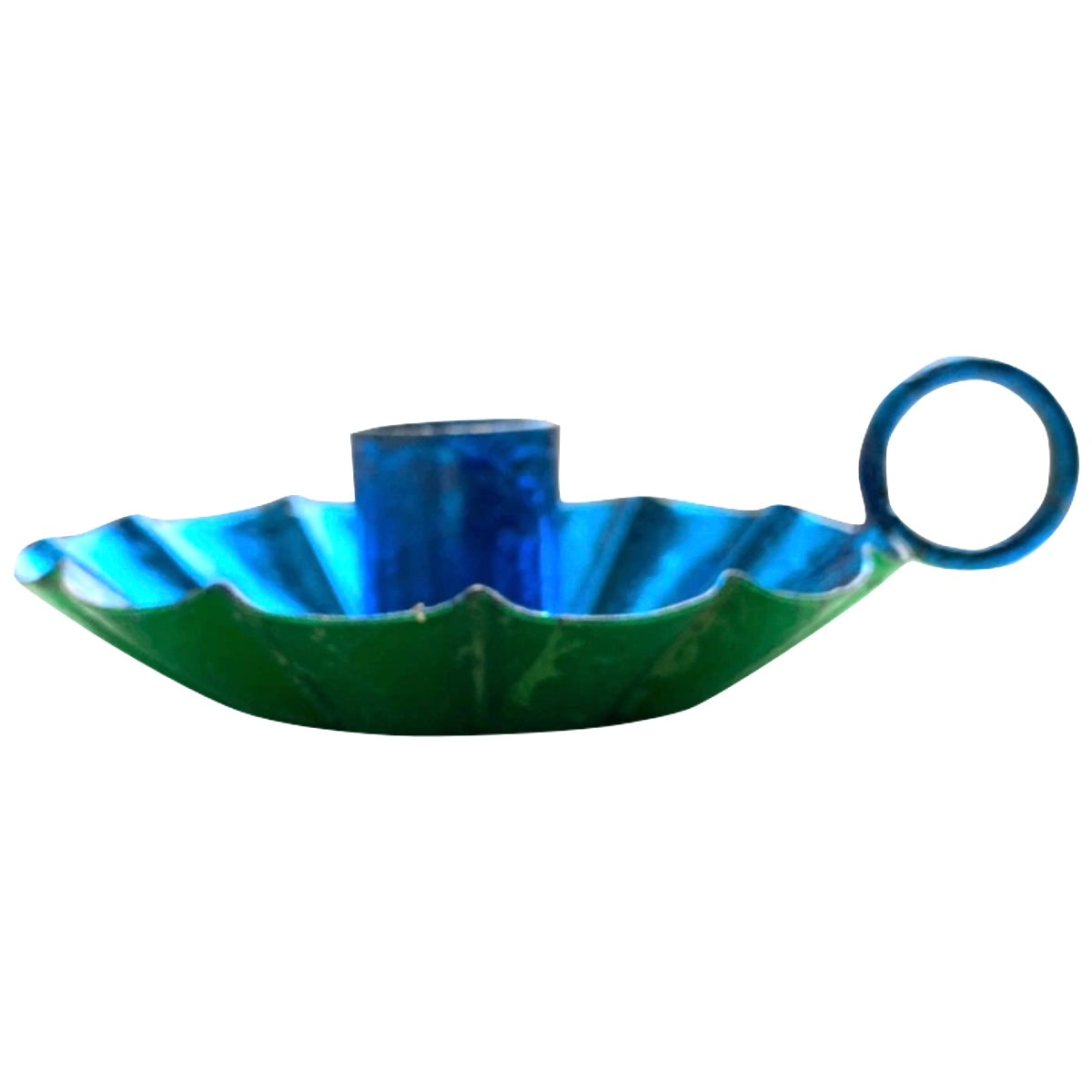 Kandelaar Flower kobalt blauw/groen metallic maat S