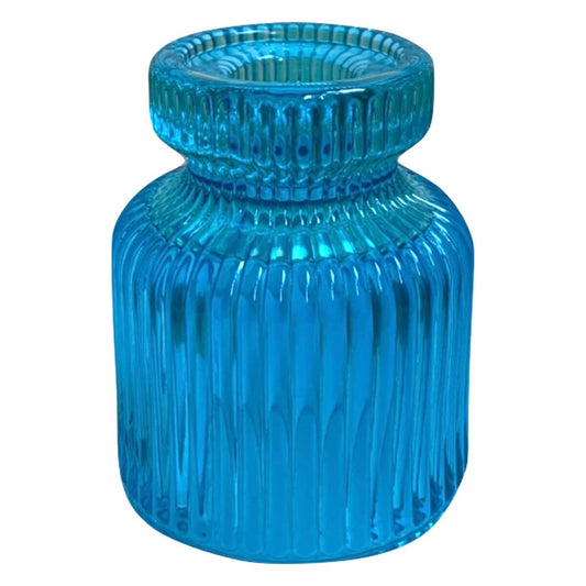 Glazen kandelaar / waxinehouder in aqua blauw