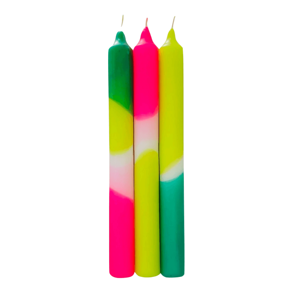 Dip Dye Neon Green Splash kaarsen per 3 verpakt