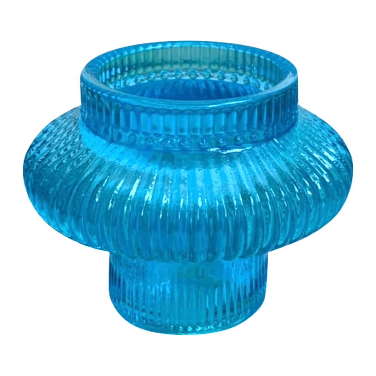 Glazen kandelaar / waxine houder in aqua blauw
