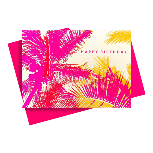 Wenskaart Happy Birthday palm neon
